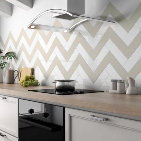 Bare Gray and White Glossy Chevron Patterned Body Ceramic Tile Kitchen Wall from Arizona Tile