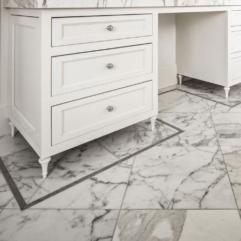 Calacatta Gold Marble Bathroom Floor Tile Mined in the Apuan Mountains near Carrara, Italy, From Arizona Tile