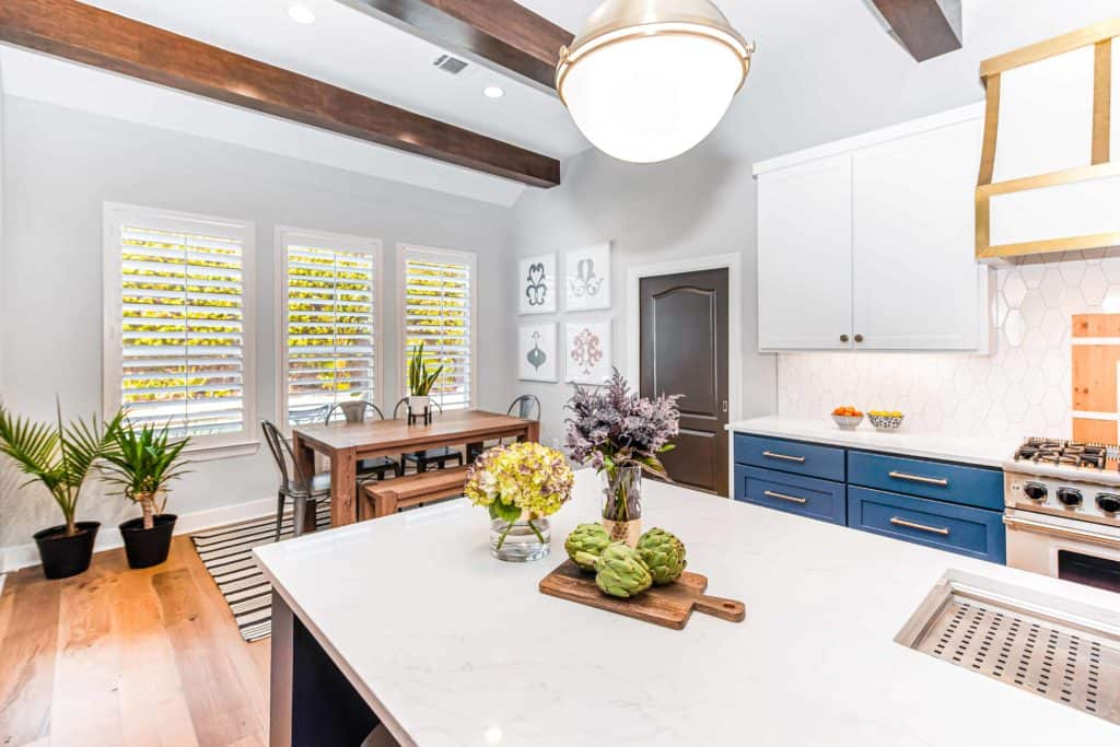 kitchen island, light fixture, and dining area - Wamhoff Design Build using Arizona Tile