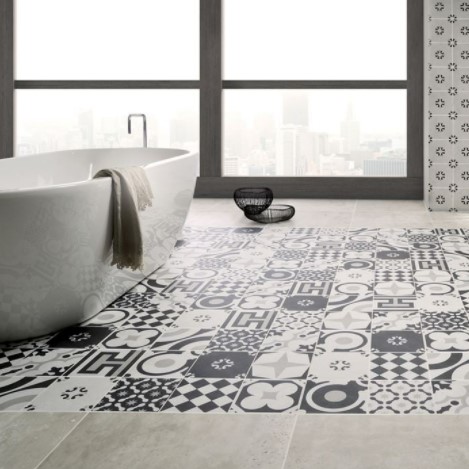 Cementine Black & White Mix Porcelain Bathroom Floor Tile from Arizona Tile