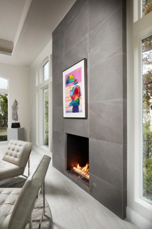 Pietra Italia Black 24” x 48” Large Format Porcelain Fireplace Tile from Arizona Tile